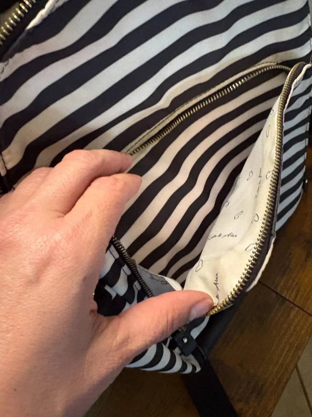 🛍️Kate & Alex Cuffaro Striped Nylon Backpack Black White
